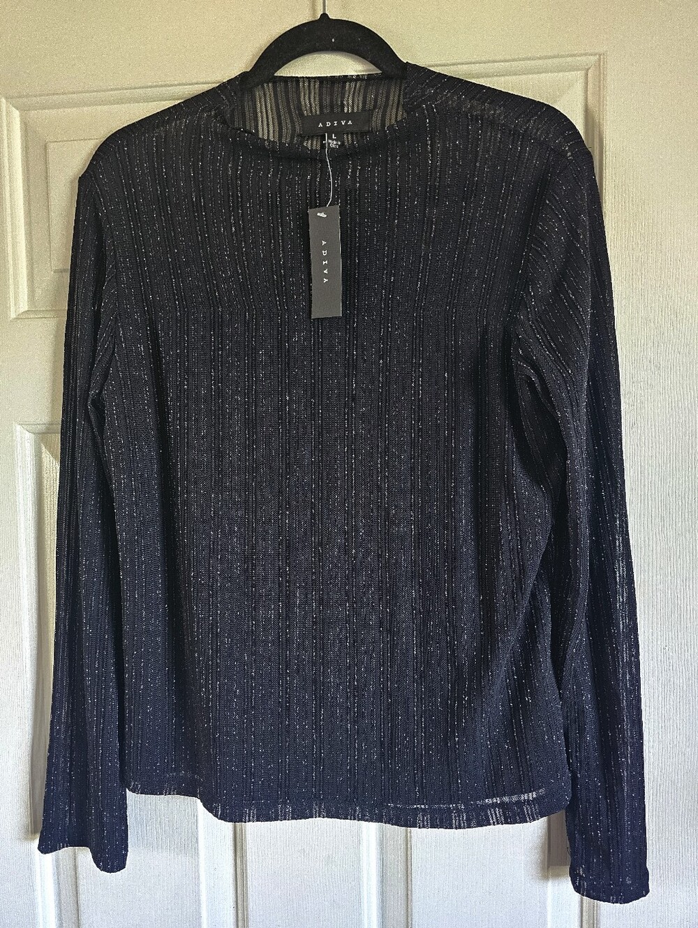 Adiva Black Glitter Mock Neck Shirt